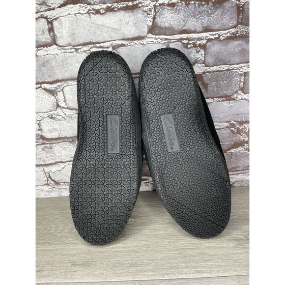 Clarks Venetian Black Suede Fur Lined Slip On Loafer Moccasin Slippers Men’s 10M - Picture 8 of 16